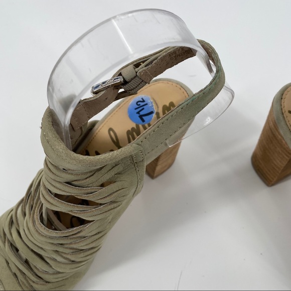 SAM EDELMAN Sage Leather Suede Open Toe Chunk Heel - Picture 6 of 8